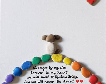 Custom Pet Memorial Rock Art: Rainbow Bridge Pebble Portrait