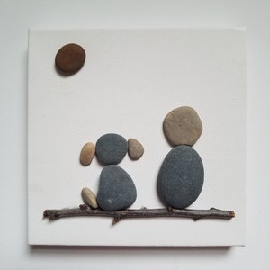 Custom Dog Portrait Pebble Art on Canvas: Unique Pet Memorial