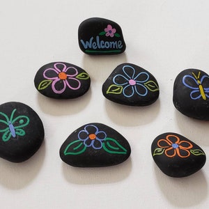 Neon Flower Painted Rocks, Garden Decor, Hand Painted, Gnome Garden, Fairy Garden, Painted Stones