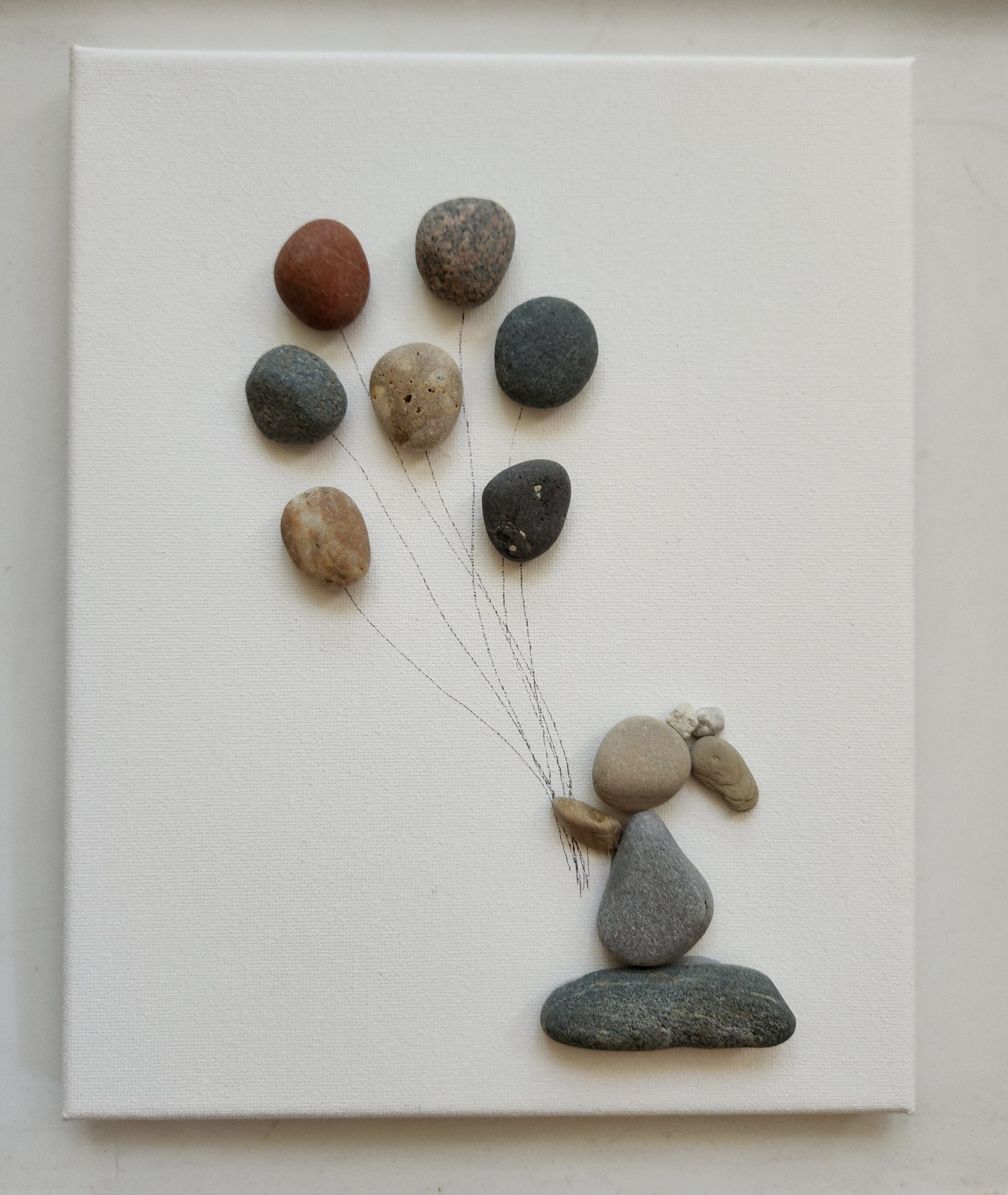 Pibble Balloon Balloon Girl Pebble Art: Handmade Lake Michigan Rock Canvas - Etsy
