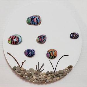 Tropical Fish Pebble Art | Painted Rocks | Rock Art | Colorful Fish | 10 Inch Round | 8 Inch Round |