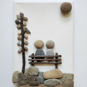 Park Bench Couple Rock Art, Pebble Art, Small Space Decor, Wedding, Anniversary