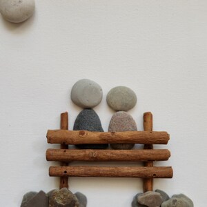 Couple Pebble Art on Canvas: Cinnamon Stick Bench, Retirement Gift bild 7