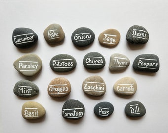 Custom Painted Rock Garden Markers: Vegetable Herb Plant Labels