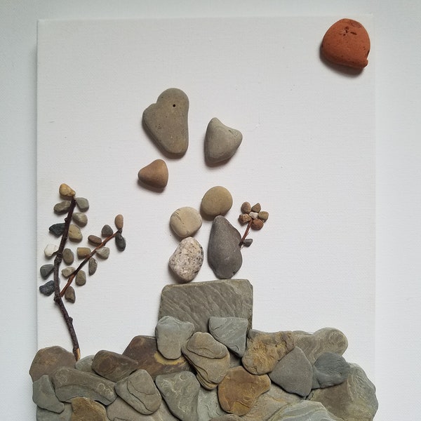 Couple in Love heart shaped rocks pebble art home decor