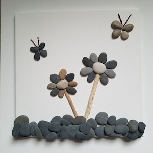 Butterflies And Flowers Pebble Art Home Decor