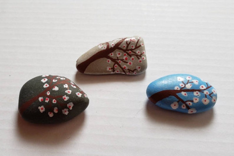 Cherry Blossoms Painted Rocks