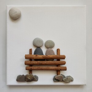 Couple Pebble Art on Canvas: Cinnamon Stick Bench, Retirement Gift bild 6