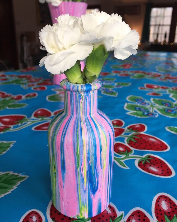 Acrylic Paint Pour On Glass Vase 4 1 2 Tall Etsy