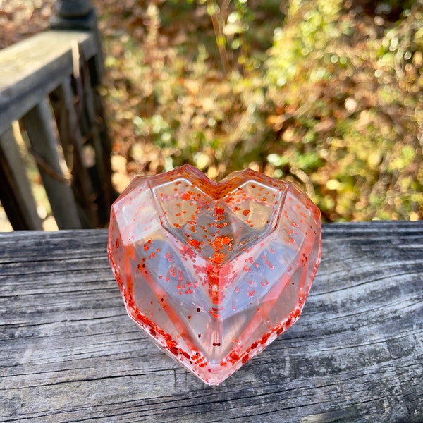 Red glitter resin heart trinket holder