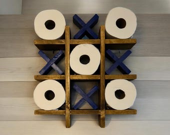Handmade Tic Tac Toe Toilet Paper Holder: Funny Bathroom Decor