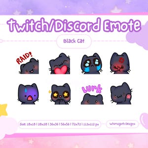 Black Cat Emote | 8 Pack (Cute Twitch Emotes & Discord Emotes Bundle)