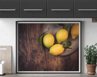 Lemons Kitchen Wall Print, Photographie de nature morte, Art mural de cuisine, Photographie de fruits, Impression de décoration intérieure, Décoration de cuisine, Photographie culinaire