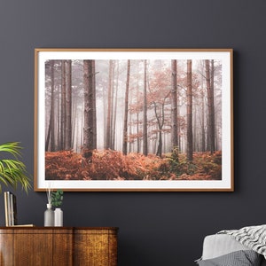 Tree Photography Wall Art, Foggy Autumn Woodland Landscape, Forest Wall Art, Botanical Wall Art, Living Room Print, Office Wall Art 画像 1