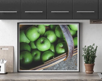 Kitchen Wall Decor, Rustic Apples Photo, Farmhouse Kitchen Art, Pantry Wall Decor, Kitchen Feature Wall, Green Food Photography, Cafe Art,