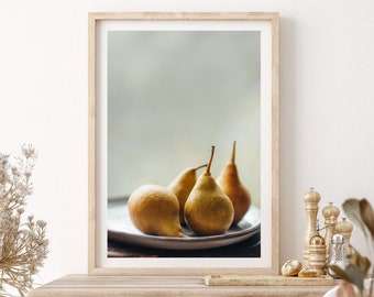 Kitchen Wall Decor, Pears Photograph Print, Country Kitchen Wall Art Prints, Neutral Farmhouse Decor, Fruit Food Photography, Cafe Art