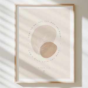 Matthew 11:28 Bible Verse Print, Come to Me Weary, Minimalist Christian Scripture Poster
