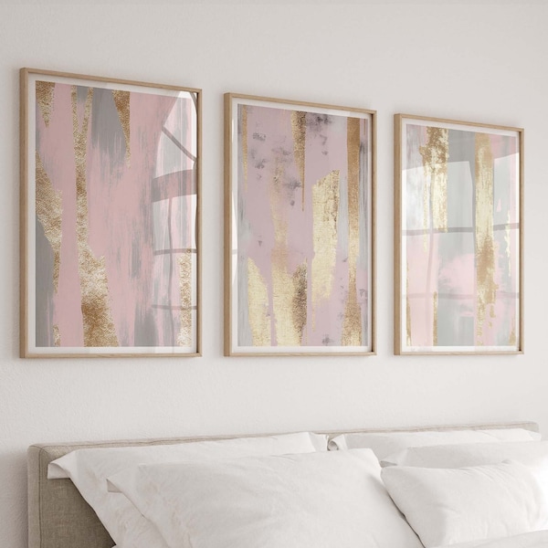 Pink Gold Wall Art Etsy