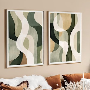 Set of 2 Abstract Sage Green Prints, Block Colour Art, Contemporary Wall Art Set, Minimalist Painting, Two Abstract Living Room Prints