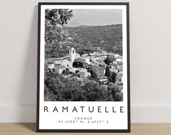 Ramatuelle Print, Ramatuelle Poster, Travel Photography, Travel Print, France Print, Travel Decor, Black and White Art, French Town