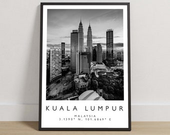 Kuala Lumpur Print, Kuala Lumpur Poster, Travel Photography, Travel Print, Malaysia Print, Travel Decor,  Black and White Art
