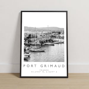 Impressão de Port Grimaud, pôster de Port Grimaud, fotografia de viagem, impressão de viagem, impressão da França, decoração de viagem, arte em preto e branco, cidade francesa
