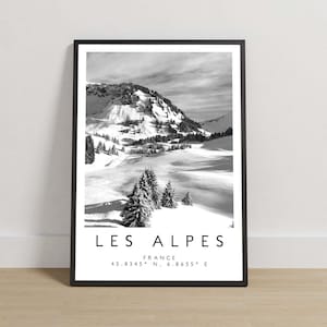 Les Alpes Print, Les Alpes Poster, Travel Photography, Travel Print, France Print, Travel Decor, Black and White Ski Art, Europe Alps Print
