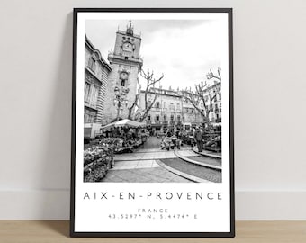 Aix-en-Provence Print, Aix-en- Provence Poster, Travel Photography Print, France Print, Travel Decor, Black and White Art, French Region