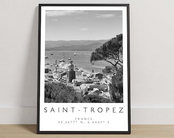 Saint-Tropez France Travel Print, Black and White Location Poster, French Riviera Wall Art, European Destination Photography