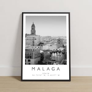 Malaga Print, Malaga Poster, Travel Photography, Travel Print, Spain Print, Travel Decor, Black and White Art, City Prints