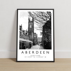 Impression Aberdeen, affiche Aberdeen, photographie de voyage, impression de voyage, impression d&#39;Ecosse, décoration de voyage, art noir et blanc