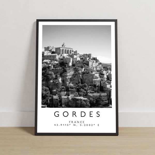 Gordes Print, Gordes Poster, Travel Photography, Travel Print, France Print, Travel Decor, Black and White Art, French City