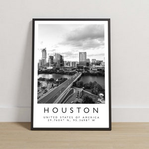 Houston Print, Houston Poster, Travel Photography, Travel Print, America Print, Black and White Art, USA Poster, Texas