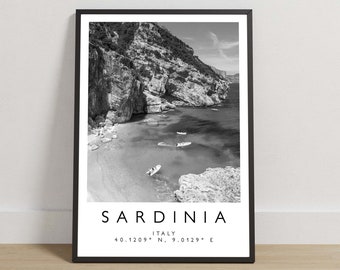 Sardinia Italy Travel Print, Black and White Location Poster, Mediterranean Island Wall Art, European Destination Photography