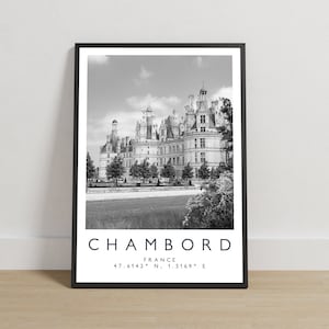 Impression de Chambord, affiche de Chambord, photographie de voyage, impression de voyage, impression de France, décoration de voyage, art noir et blanc