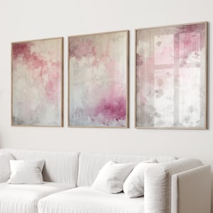 Pretty Pink Abstract Set of 3 Prints, Set of 3 Brush Stroke Prints, Abstract Wall Art, Modern Bedroom Room Decor, Living Room Print Set