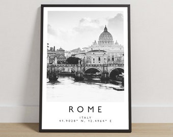 Rome Italy Travel Print, Black and White Location Poster, Italian City Wall Art, European Destination Photography, Travel Gift