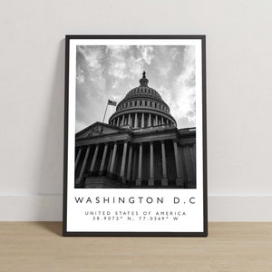 Washington D.C. Black and White Capitol Building Print, USA Travel Photography Poster
