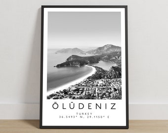 Ölüdeniz Print, Ölüdeniz Poster, Travel Photography, Travel Print, Turkey Print, Travel Decor, Black and White Art, Belcekız Beach