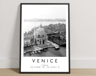 Venice Italy Travel Poster, Black and White Location Print, Italian Wall Art, European Destination Photography, Travel Gift
