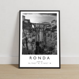 Ronda Print, Ronda Poster, Travel Photography, Travel Print, Spain Print, Travel Decor, Black and White Art,  City Prints