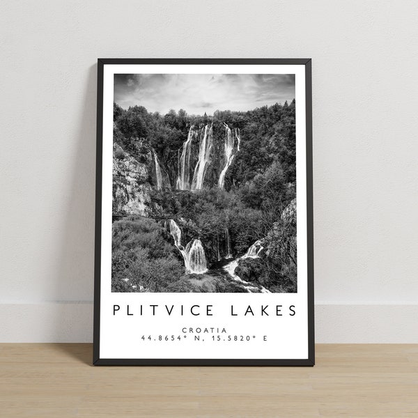 Plitvice Lakes Print, Croatia Poster, Travel Photography, Travel Print, Croatia Print, Travel Decor, Black and White Art, Europe