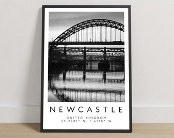 Newcastle England UK Travel Print, Black and White Location Poster, British City Wall Art, UK Destination Photography