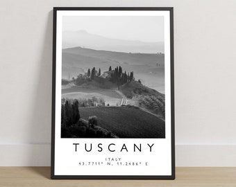 Tuscany Italy Travel Print, Black and White Location Poster, Italian Countryside Wall Art, European Destination Photography