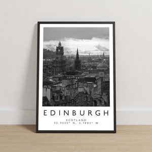 Edinburgh Print, Edinburgh Poster, Travel Photography, Travel Print, Scotland Print, Travel Decor, Black and White Art