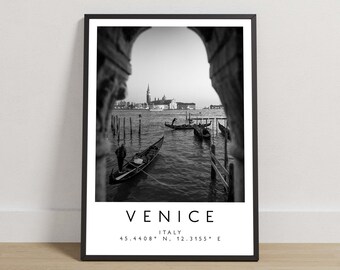 Venice Print, Venice Poster, Travel Photography, Travel Print, Italy Print, Travel Decor, Black and White Art, Europe Art