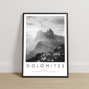 Dolomites Print, Dolomites Poster, Travel Photography, Travel Print, Italy Print, Travel Decor, Black and White Art, Europe Art