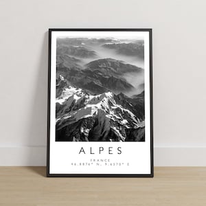Alpes Print, The Alpes Poster, Travel Photography, Travel Print, France Print, Travel Decor, Black and White Ski Art, Europe Alps Print