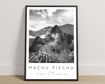 Póster de Machu Picchu, Impresión de Machu Picchu, Fotografía de viajes, Impresión de viajes, Impresión de Perú, Decoración de viajes, Blanco y negro