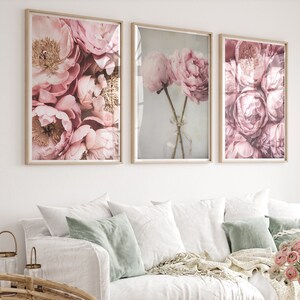 Pink Floral Print Set of 3, Pink Peonies Wall Art, Flower Prints ...